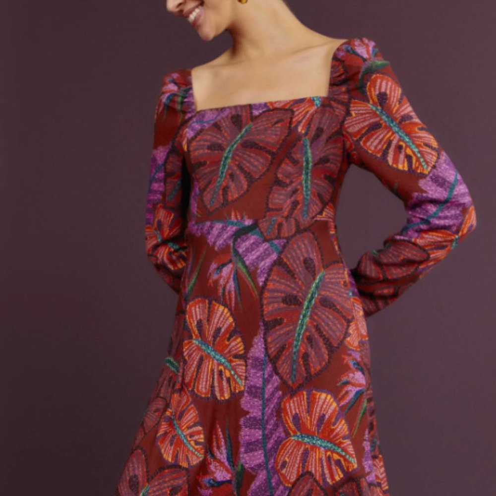 (Closet Clean out) Farm Rio - Red Delicate Leaves Midi Dress